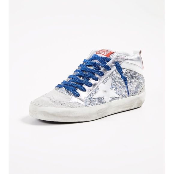 Golden Goose Mid Star Sneaker Silver Paillette NIB - Picture 1 of 8